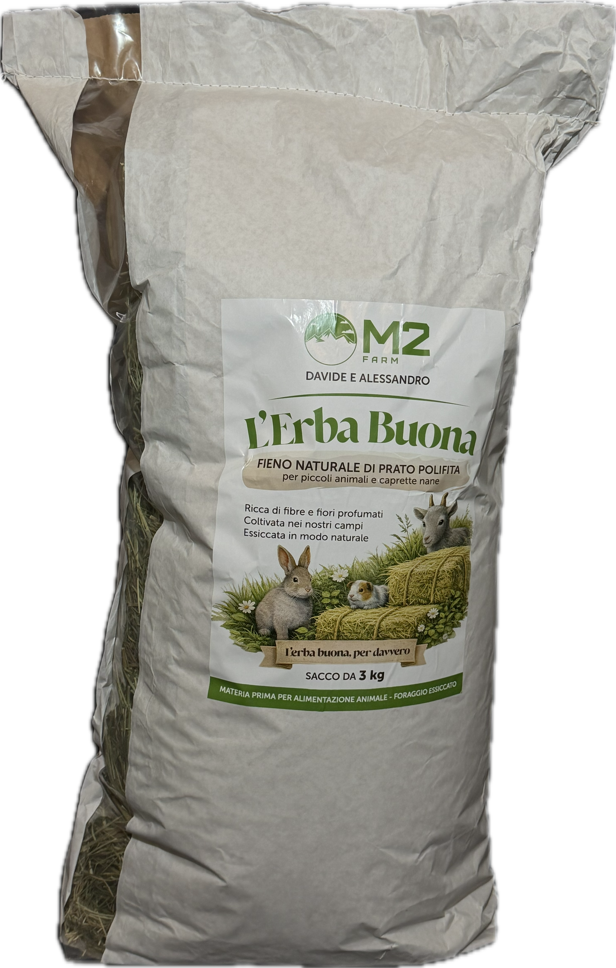 L'erba buona -3kg - Fieno naturale di Prato Canavesano per piccoli animali e caprette nane