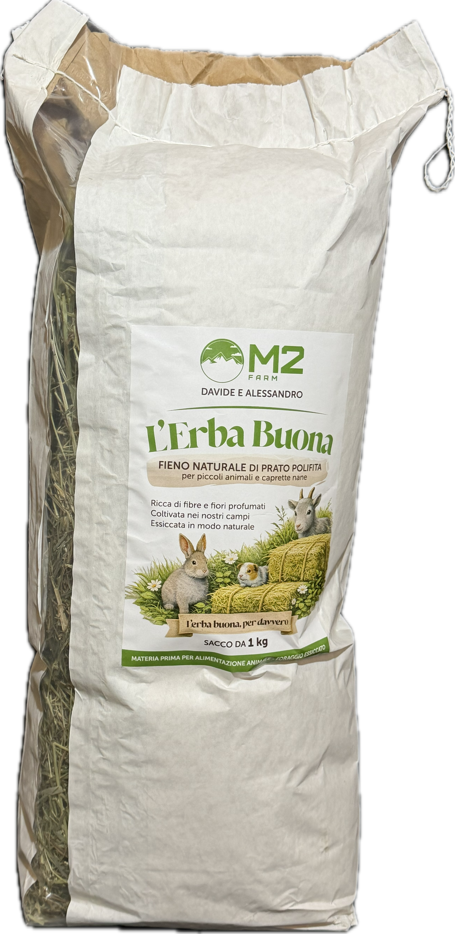 L'erba buona -1kg - Fieno naturale di Prato Canavesano per piccoli animali e caprette nane